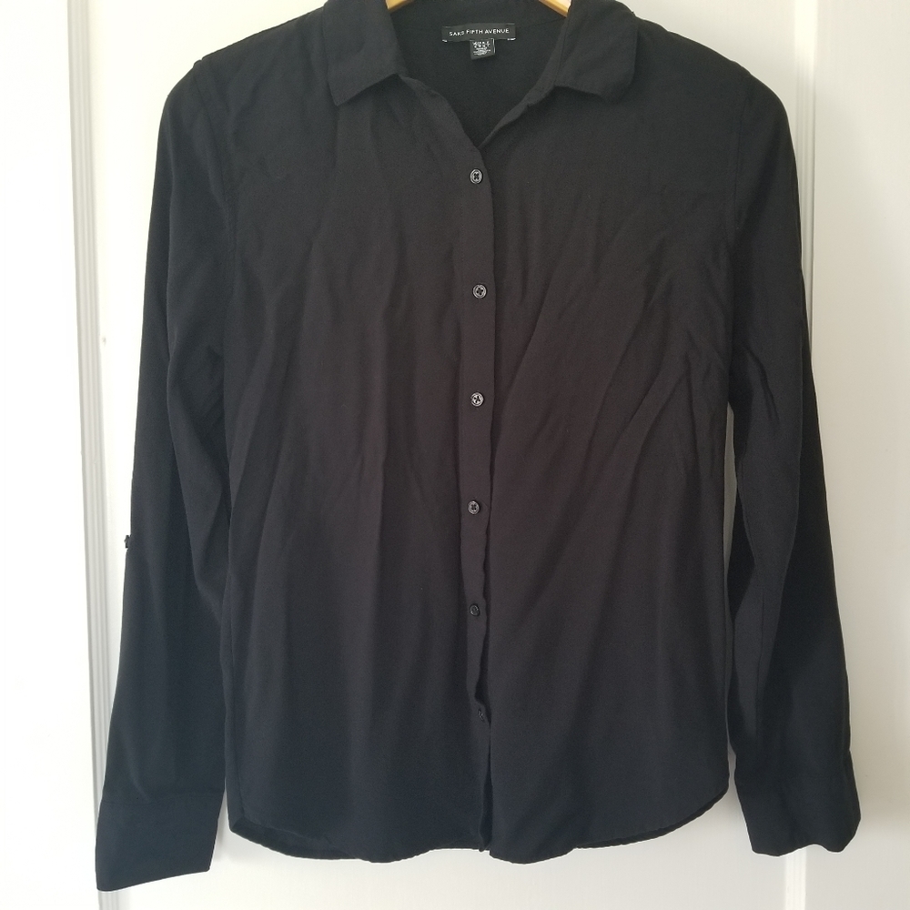 Saks Fifth Ave Black Button Down Collared Shirt